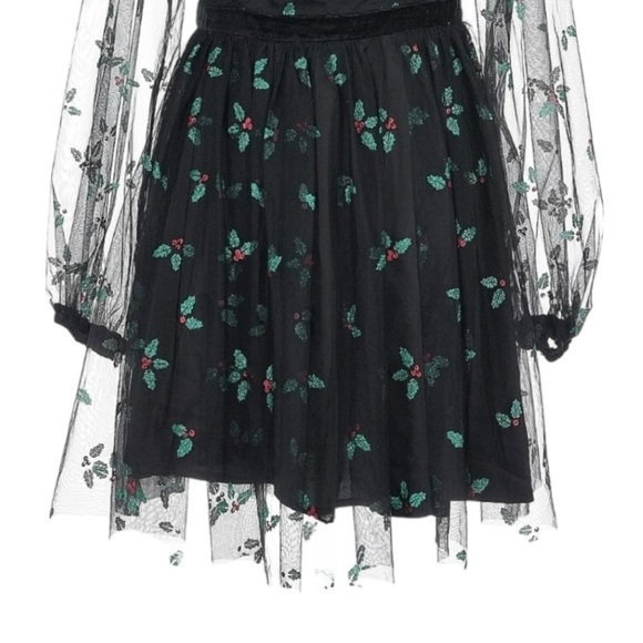 Unique Vintage Black Mistletoe Glitter Mesh Holiday Party Dress L 10-12 NWT - Picture 6 of 11